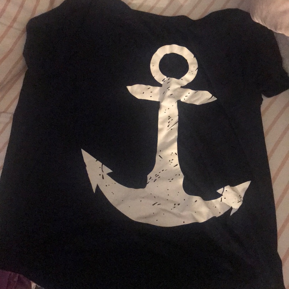 Navy Blue shirt with a large white anchor.